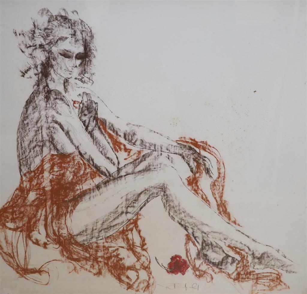 Tom Merrifield (1933-), coloured chalk, Study of a seated woman, signed, 92 x 95cm
